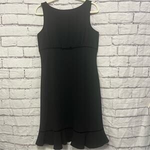 Nine West Ruffle Hem Velvet Trim Black Midi Dress Size 12